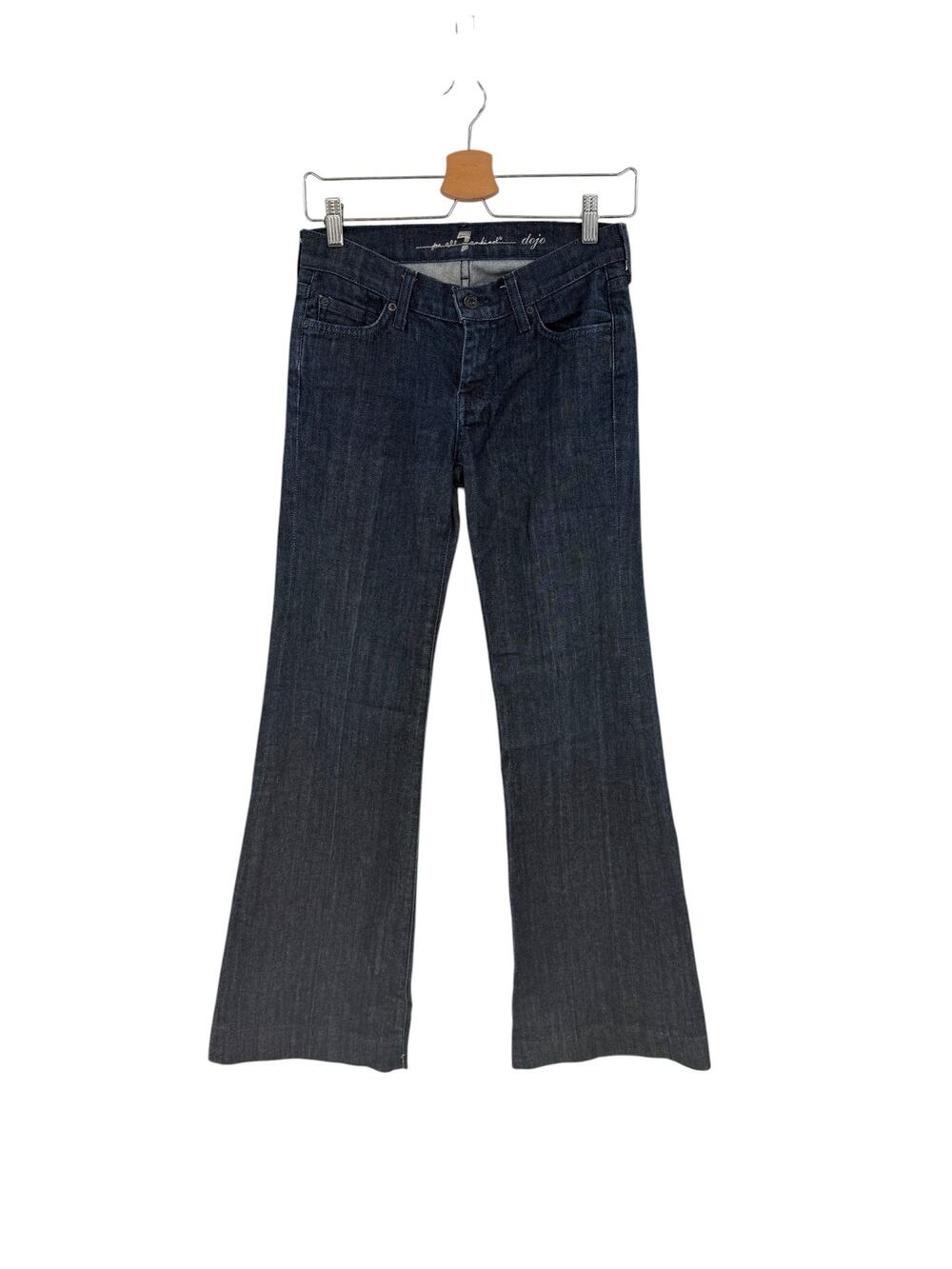 7 For All Mankind Dojo Bootcut Flare Jeans Patent Lattice Pockets 26 Dark Wash